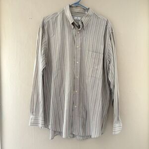 Zanella Mens Button Up Shirt Size XL Beige Striped Made in Italy Cotton Preppy
